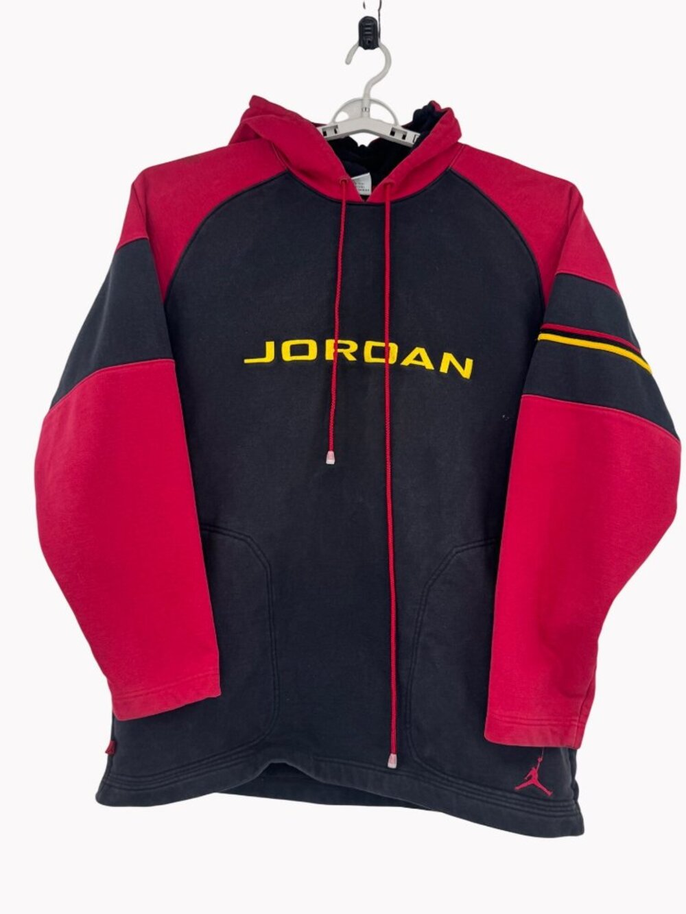 Jordan XL Mens Black Red Heavy Hoodie Sweatshirt With Yellow Logo Front Pockets